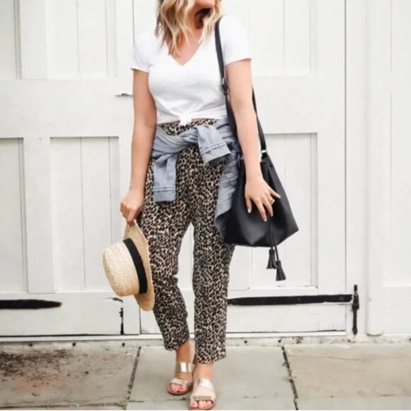 J. Crew Leopard Print Tan Jamie Tapered Crop Career Casual Pants Size 4 - Picture 3 of 6